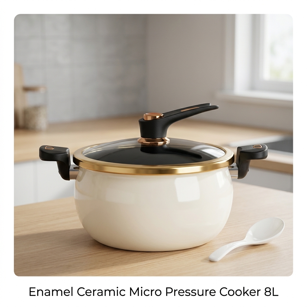 Enamel Ceramic Micro Pressure Cooker 8L Multi-functional Non-stick Stew Pot, White/Black, US Standard